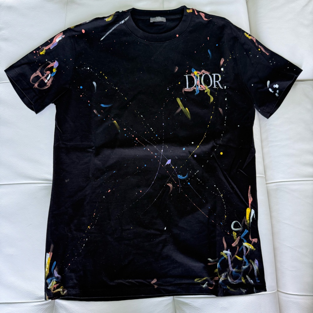 Dior Black Short Sleeve Tee with splatter paint